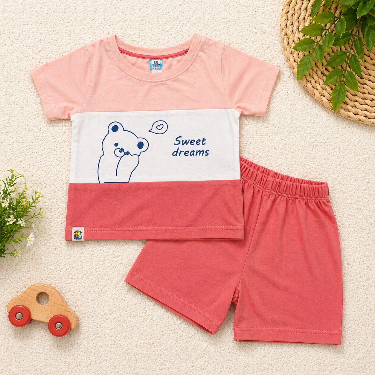 First Toy Baby Boys Cotton T-Shirt and Shorts Set Red Sweet Dream Print Outfit  - Cutypi