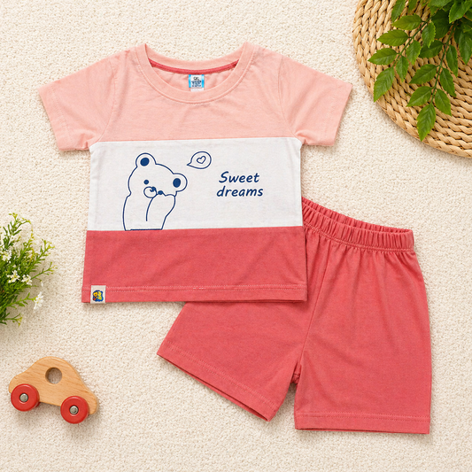 First Toy Baby Boys Cotton T-Shirt and Shorts Set Red Sweet Dream Print Outfit  - Cutypi