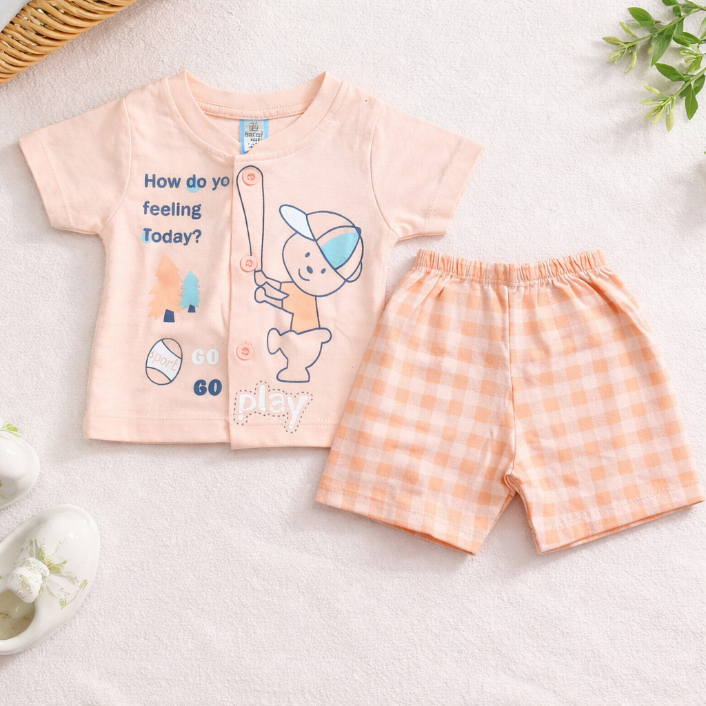 First Toys Baby Boys Cotton T-Shirt and Shorts Set Cartoon Print Outfit - Cutypi