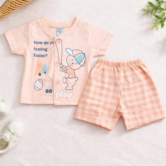 First Toys Baby Boys Cotton T-Shirt and Shorts Set Cartoon Print Outfit - Cutypi