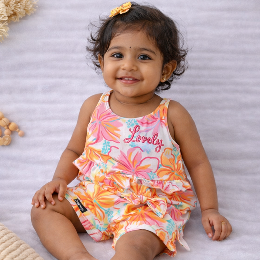 Girls Cotton Top and Shorts Set Floral Print Sleeveless Summer Outfit Kids Wear