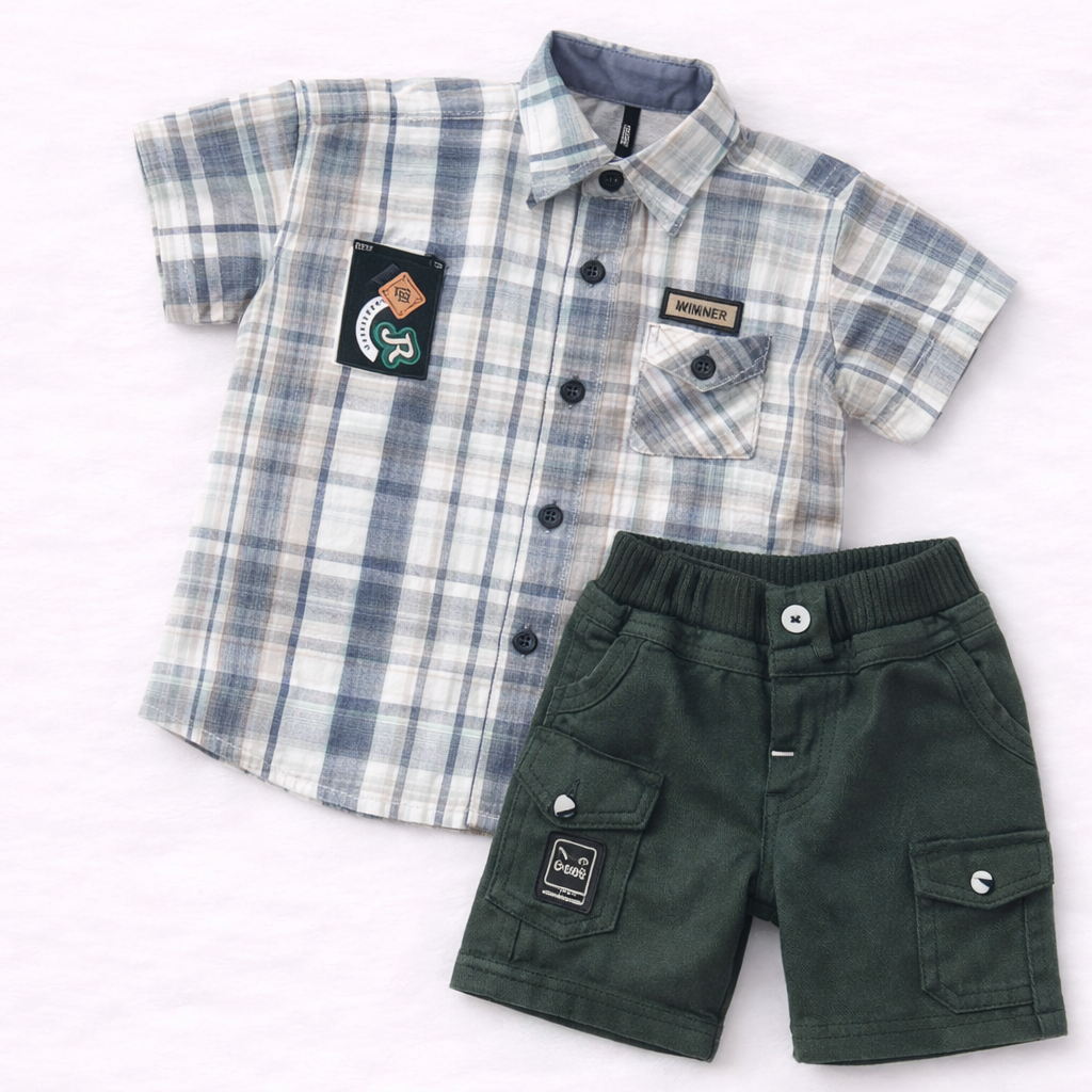 Bumblebee Baby Boys Checked Shirt & Shorts Set Cotton Summer Outfit Casual Wear  - Cutypi