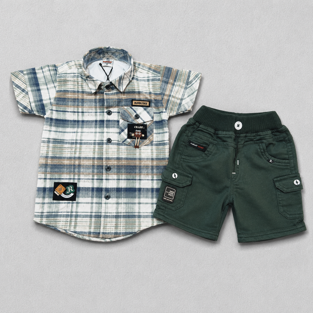 Baby Boys Checked Shirt & Shorts Set Cotton Summer Outfit Casual Wear