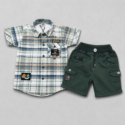 Baby Boys Checked Shirt & Shorts Set Cotton Summer Outfit Casual Wear