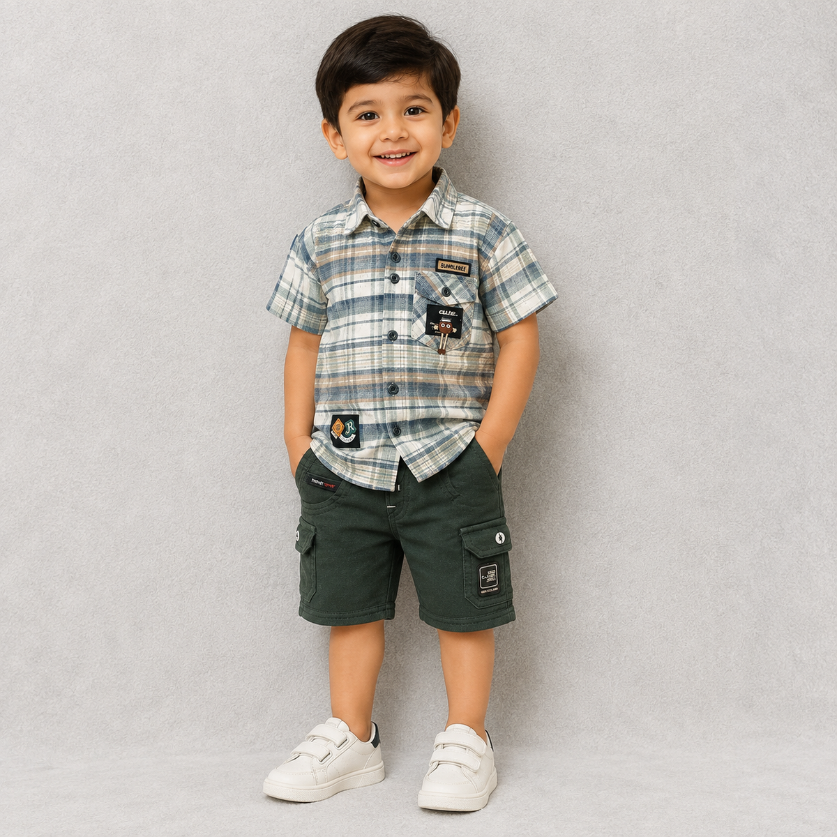 Baby Boys Checked Shirt & Shorts Set Cotton Summer Outfit Casual Wear