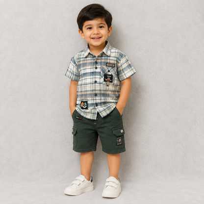 Baby Boys Checked Shirt & Shorts Set Cotton Summer Outfit Casual Wear