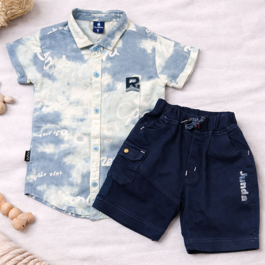 Guffi Kids Kids Cotton Shirt and Shorts Set Boys Casual Summer Outfit Blue Tie Dye Shirt  - Cutypi