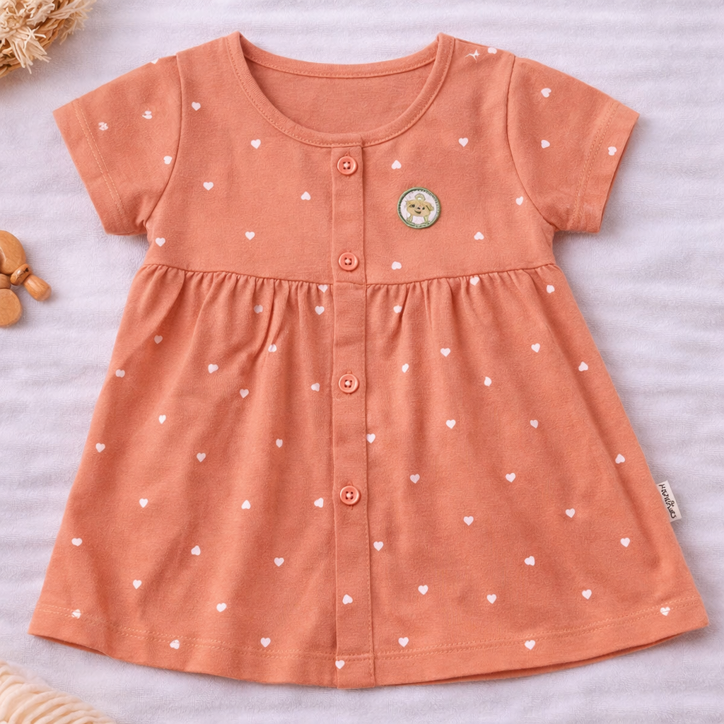 Hazelnut Baby Girl Cotton Dress Bunny Print Soft Short Sleeve Casual Baby Dress - Cutypi