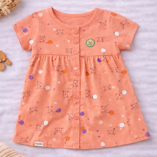 Hazelnut Baby Girl Cotton Dress Bunny Print Soft Short Sleeve Casual Baby Dress Orange - Cutypi