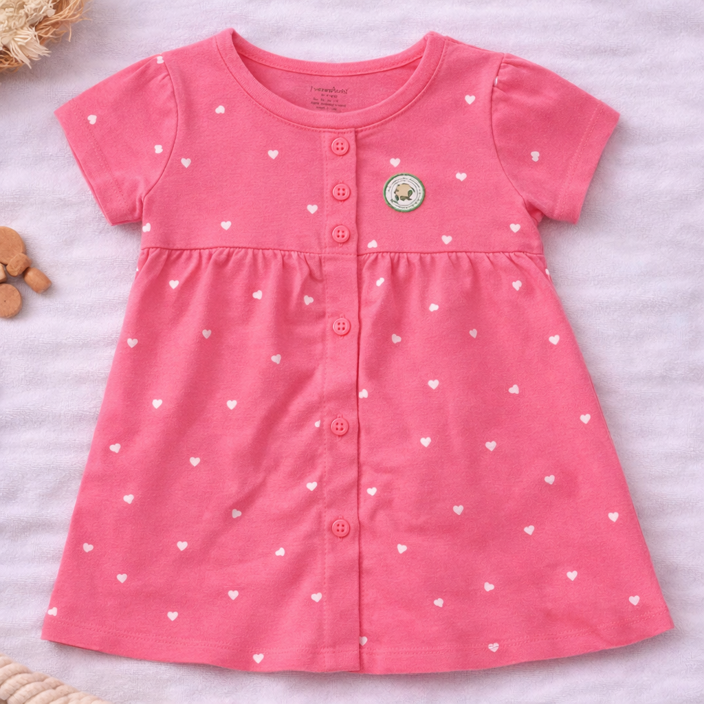 Hazelnut Baby Girl Cotton Dress Bunny Print Soft Short Sleeve Casual Baby Dress - Cutypi