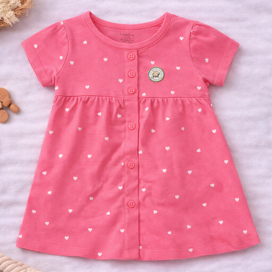 Hazelnut Baby Girl Cotton Dress Bunny Print Soft Short Sleeve Casual Baby Dress - Cutypi