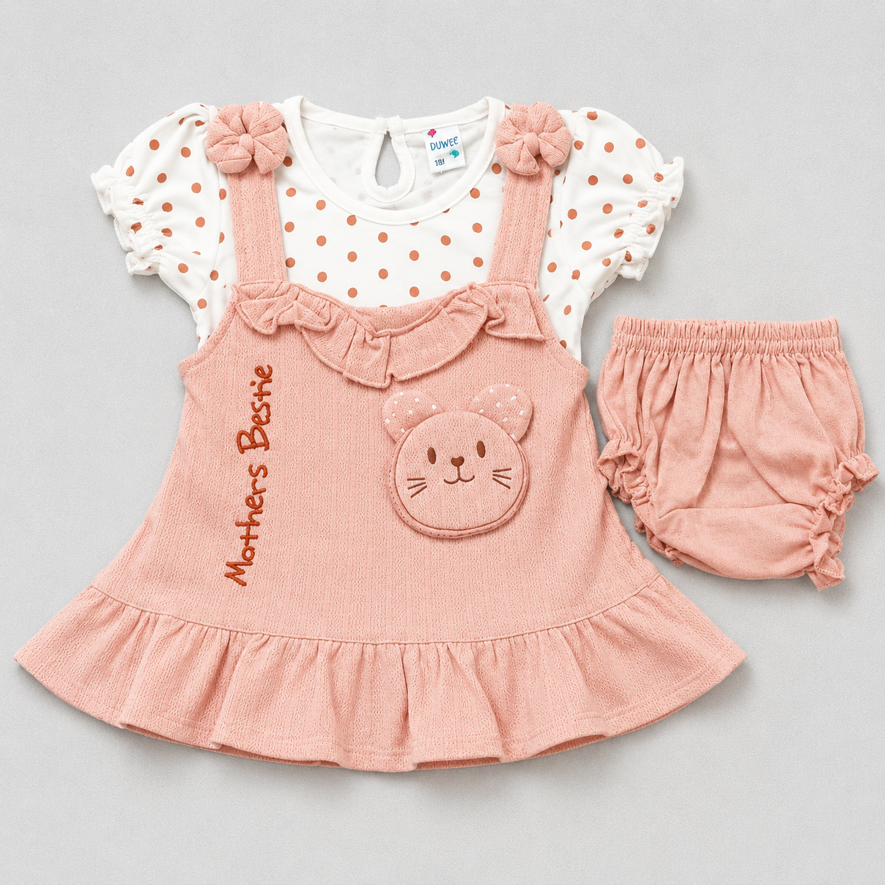 Baby Girls Frock & Bloomer Set | Peach Cute Cat Design