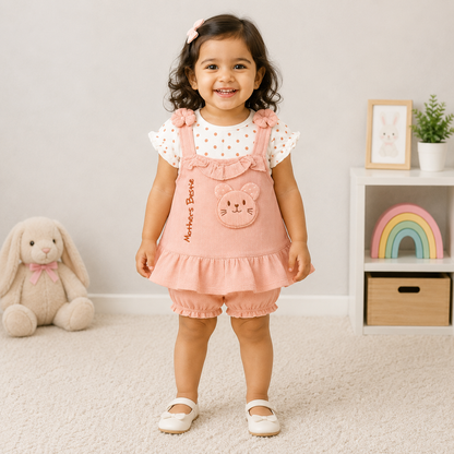 Baby Girls Frock & Bloomer Set | Peach Cute Cat Design