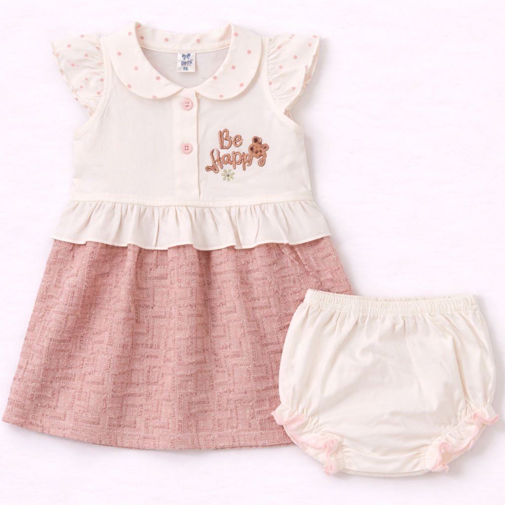 Dots Baby Girls Be Happy Sleeveless Dress with Bloomers Cotton Summer Outfit - Cutypi