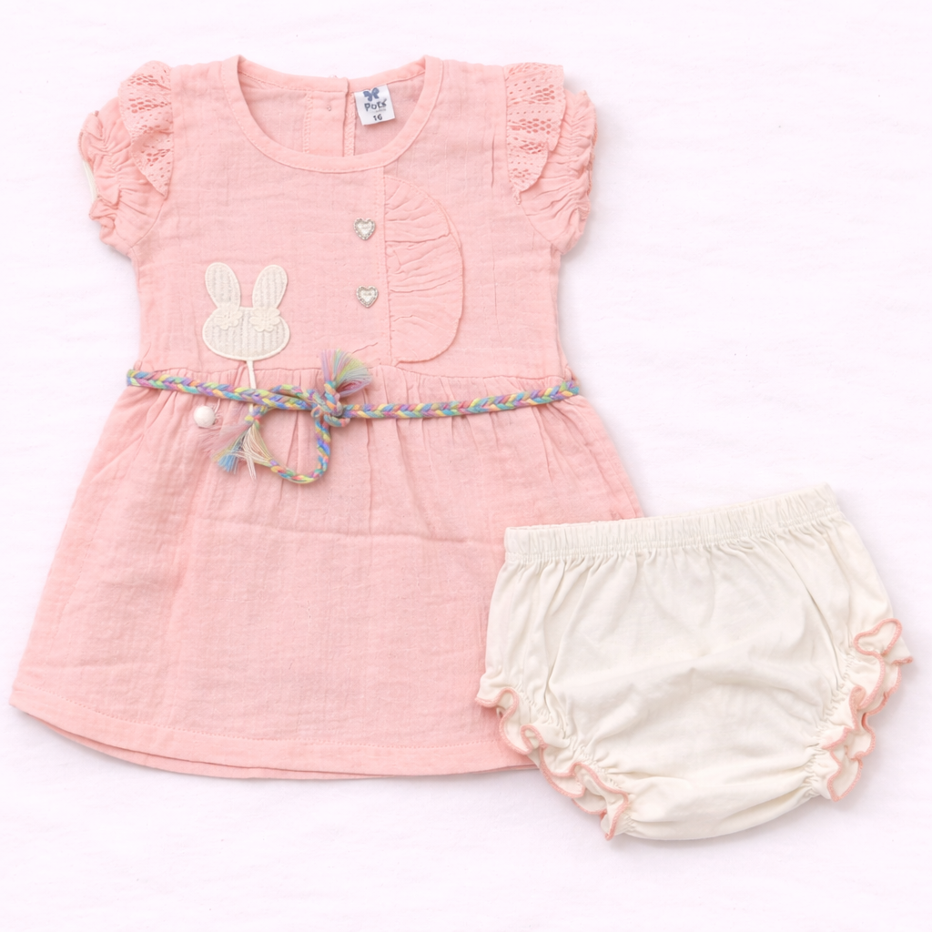 Dots Baby Girls Pink Cotton Dress with Bloomers Cute Summer Outfit - Cutypi