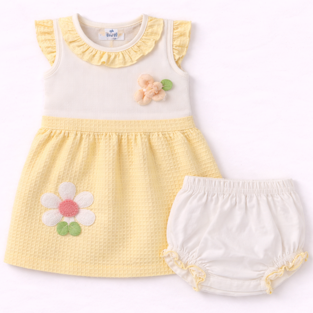 Dots Baby Girls Yellow & White Dress with Bloomers ƒ?? Elegant & Adorable - Cutypi