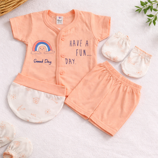 Newborn Baby Cotton Clothing Set Mint Green 4 Piece Outfit with Mittens Cap