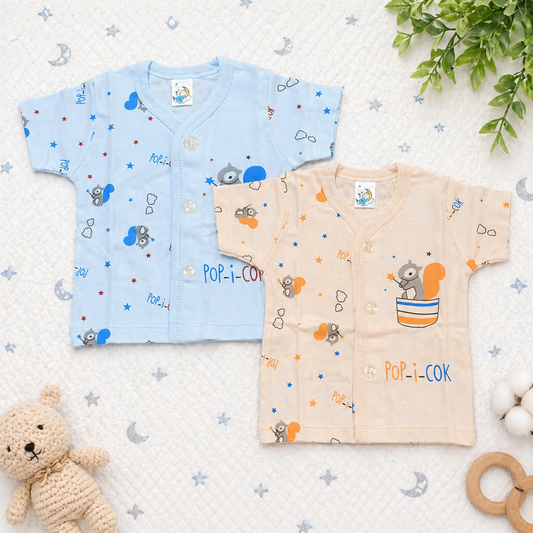 Newborn Baby Cotton Front Open Shirt Set Sky Blue & Peach -  Set of 2