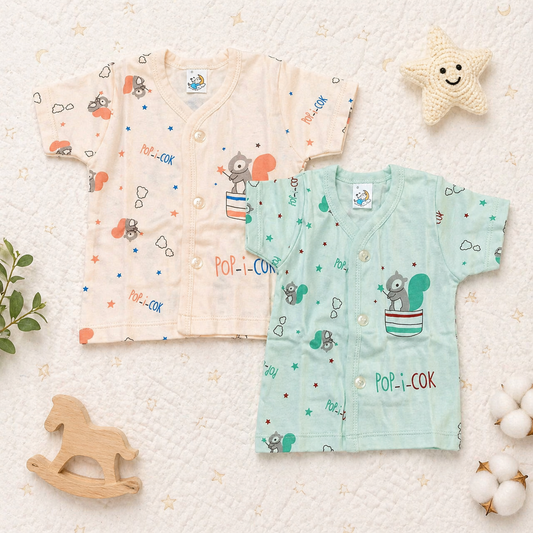 Newborn Baby Cotton Front Open Top -  Set of 2
