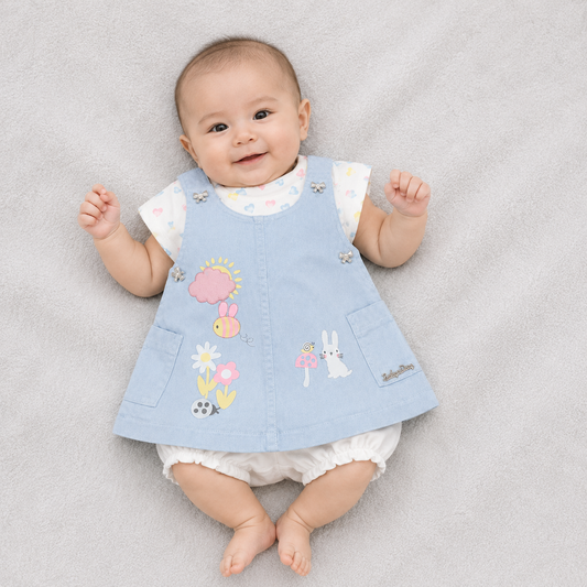 Baby Day Baby Girl Cotton Pinafore Dress with T-Shirt & Bloomer Set