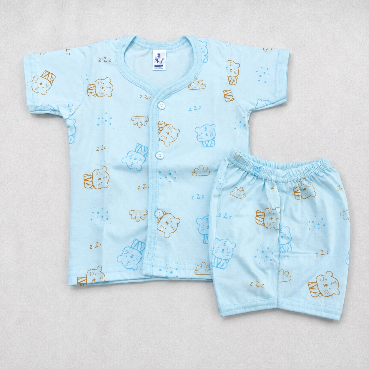 Natkhat Baby Boys Cotton Print Top & Shorts Set | Blue Cat Print