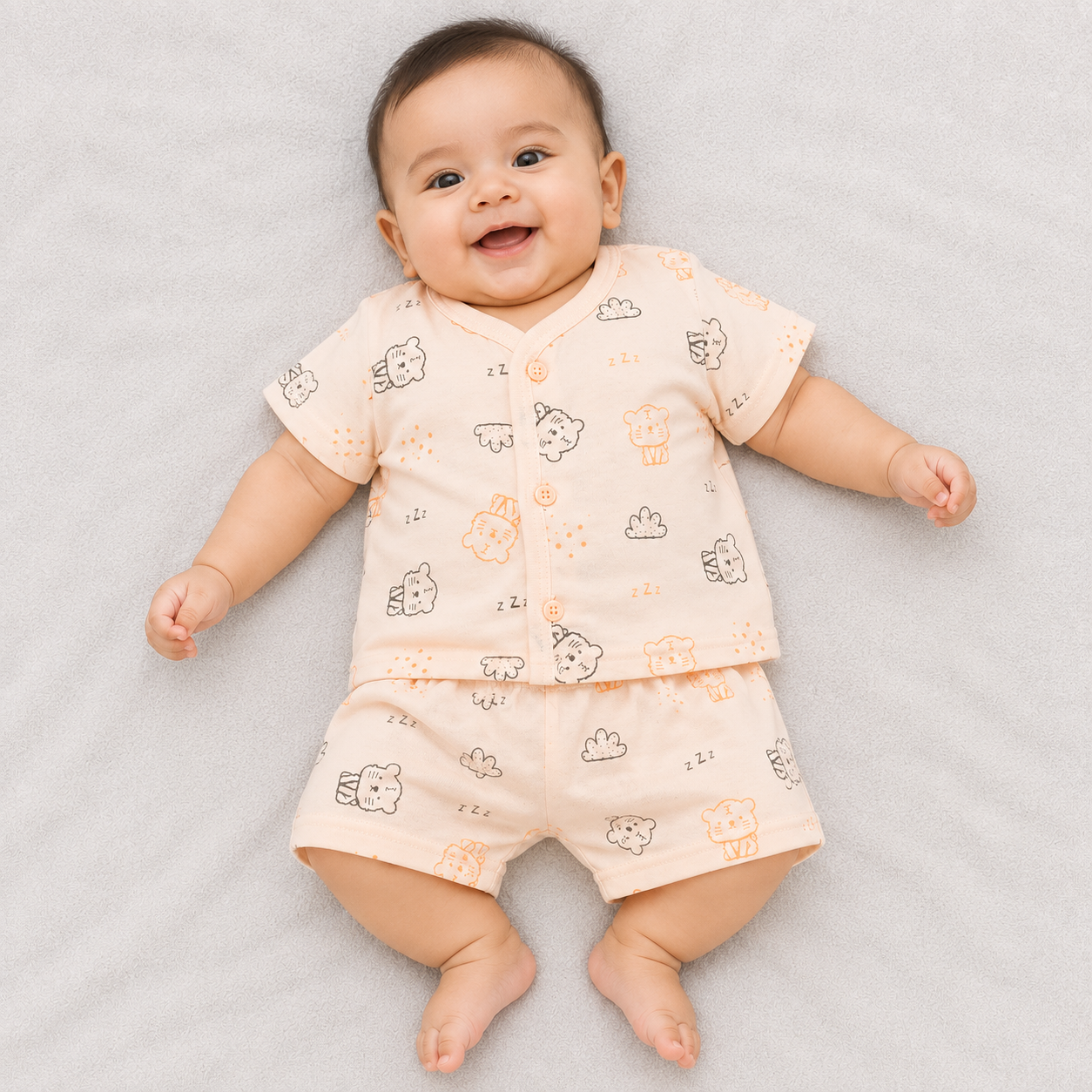 Natkhat Baby Boys Cotton Print Top & Shorts Set | Cat Print