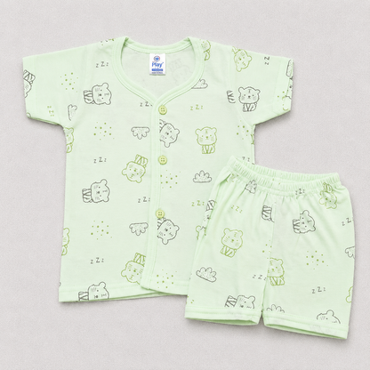 Natkhat Baby Boys Cotton Print Top & Shorts Set | Mint Cat Print