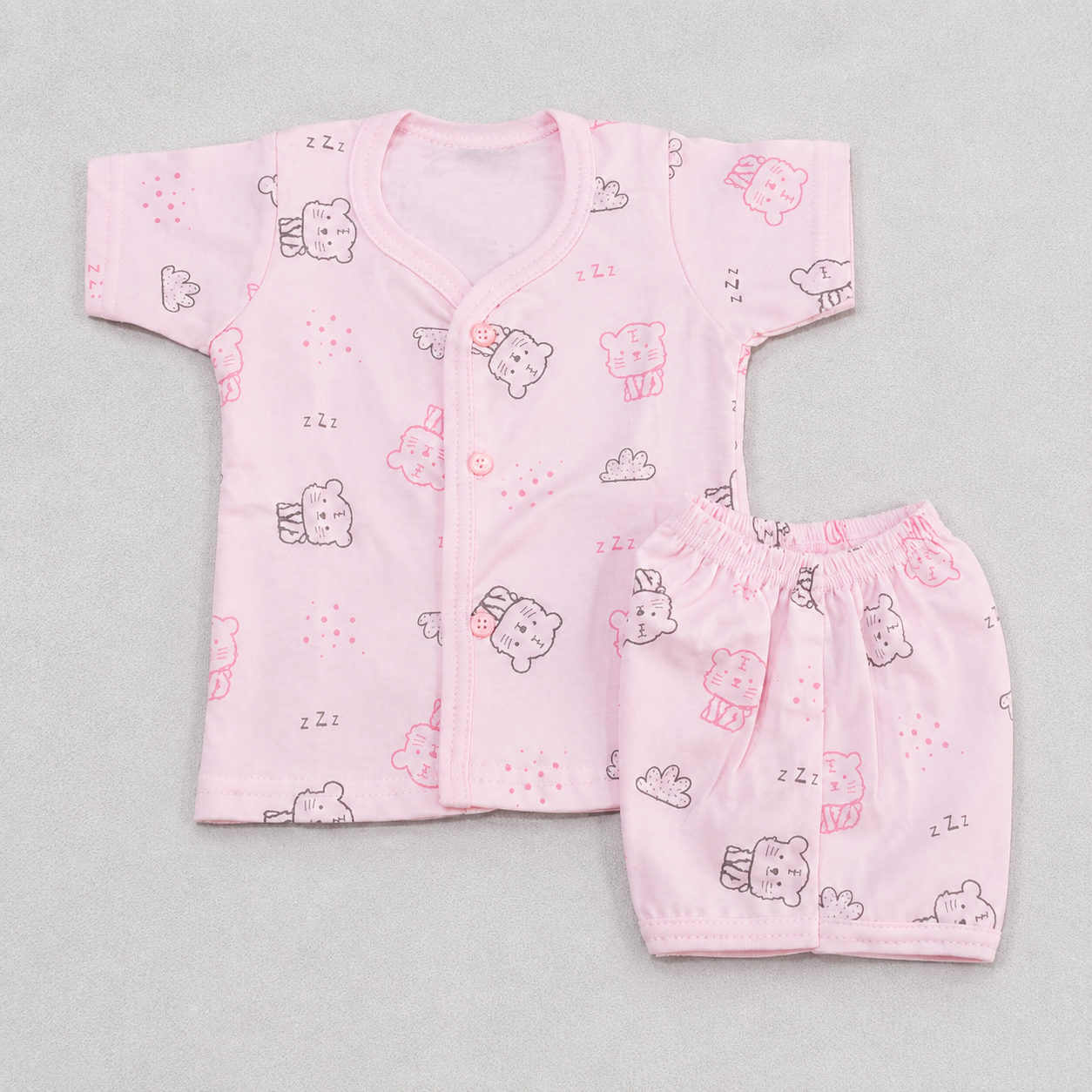 Natkhat Baby Boys Cotton Print Top & Shorts Set | Pink Cat Print