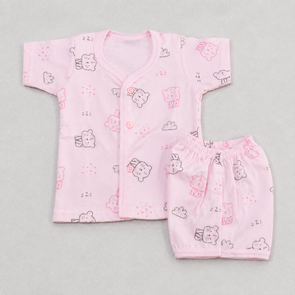 Natkhat Baby Boys Cotton Print Top & Shorts Set | Pink Cat Print