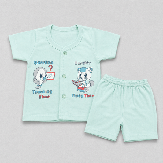 Natkhat Baby Boys Printed T-Shirt & Shorts Set Light Green | Casual Cotton Outfit