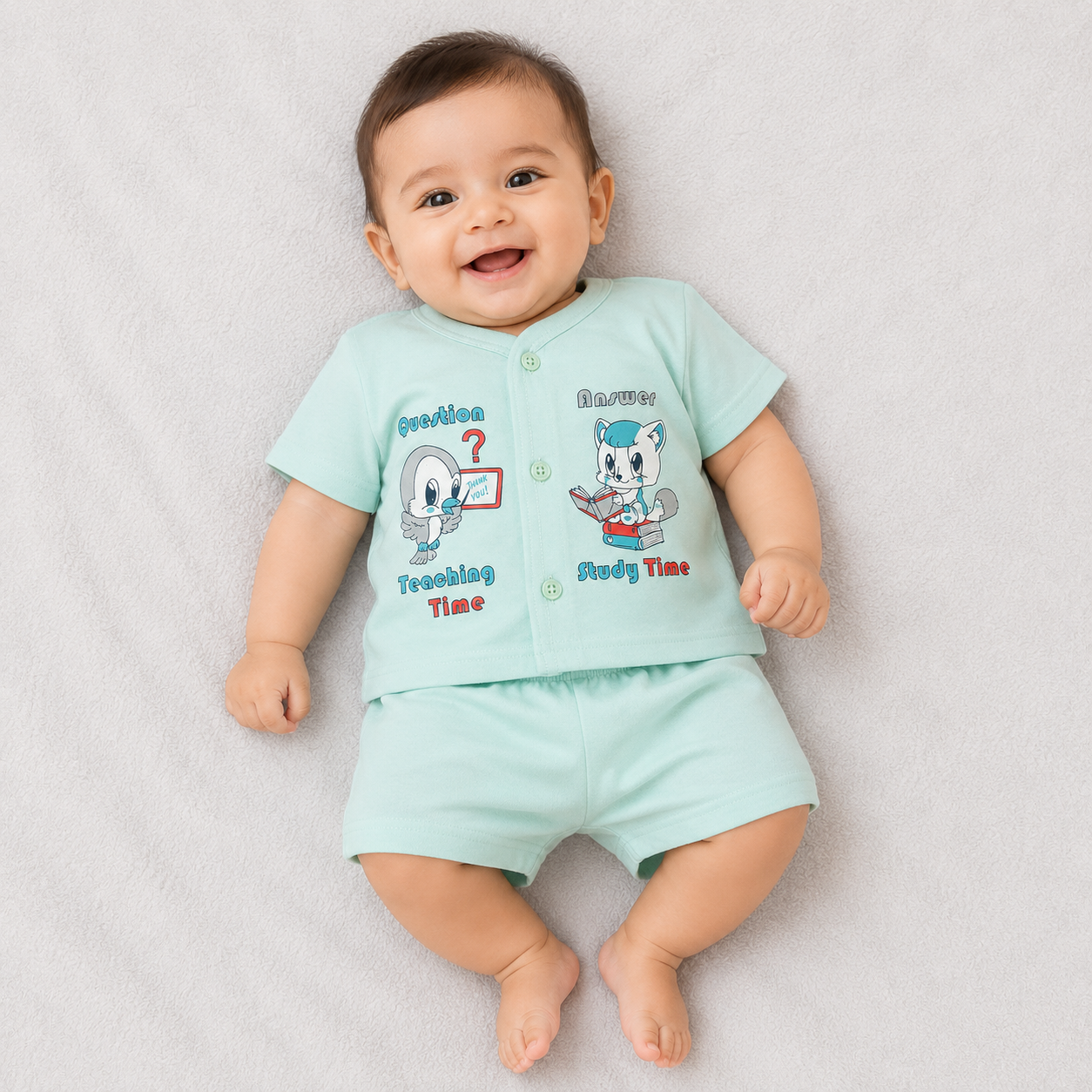 Natkhat Baby Boys Printed T-Shirt & Shorts Set | Cartoon Outfit | Cutypi.com