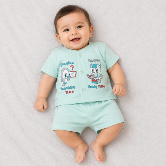 Natkhat Baby Boys Printed T-Shirt & Shorts Set | Cartoon Outfit | Cutypi.com