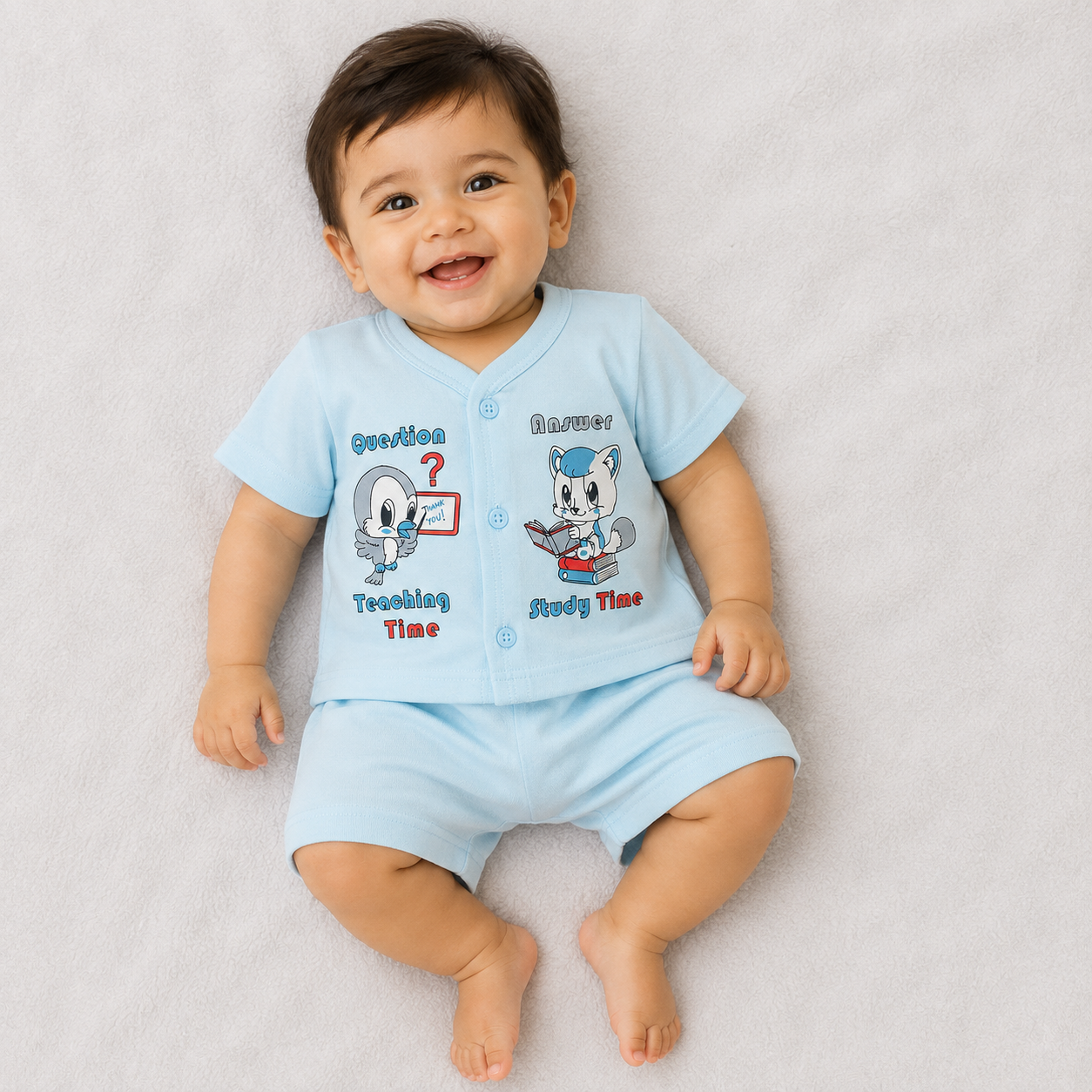 Natkhat Baby Boys Printed T-Shirt & Shorts Set | Cartoon Outfit