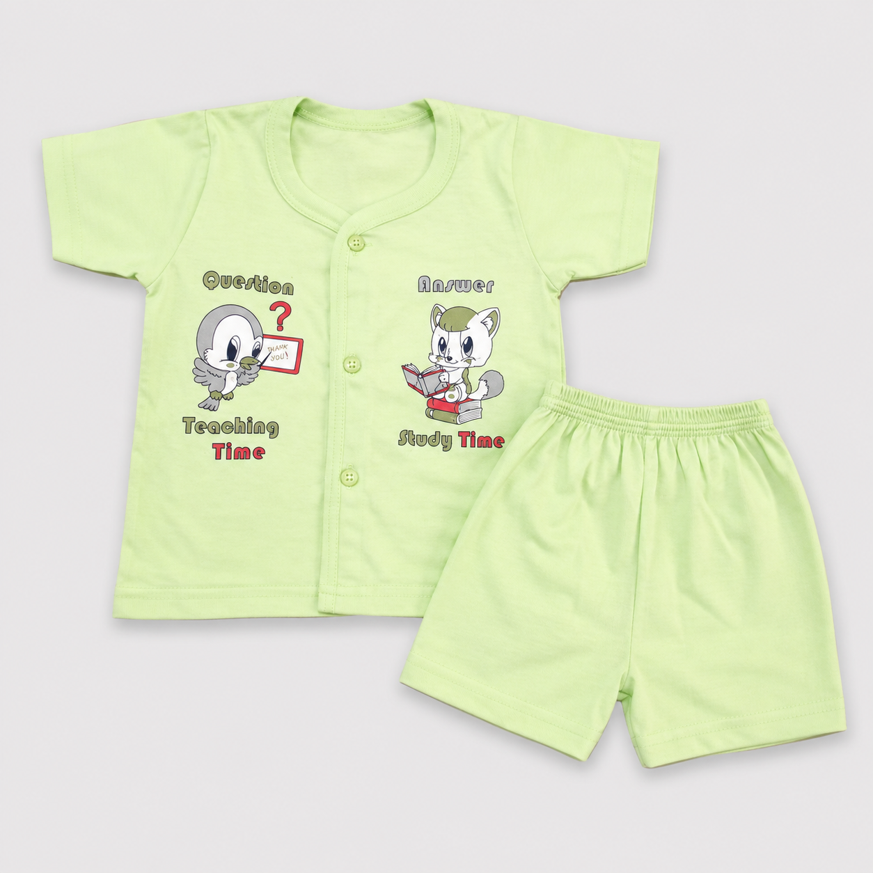 Natkhat Baby Boys Printed T-Shirt & Shorts Set Mint | Cartoon Outfit