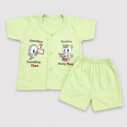 Natkhat Baby Boys Printed T-Shirt & Shorts Set Mint | Cartoon Outfit