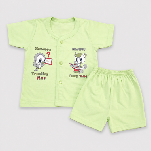 Natkhat Baby Boys Printed T-Shirt & Shorts Set Mint | Cartoon Outfit
