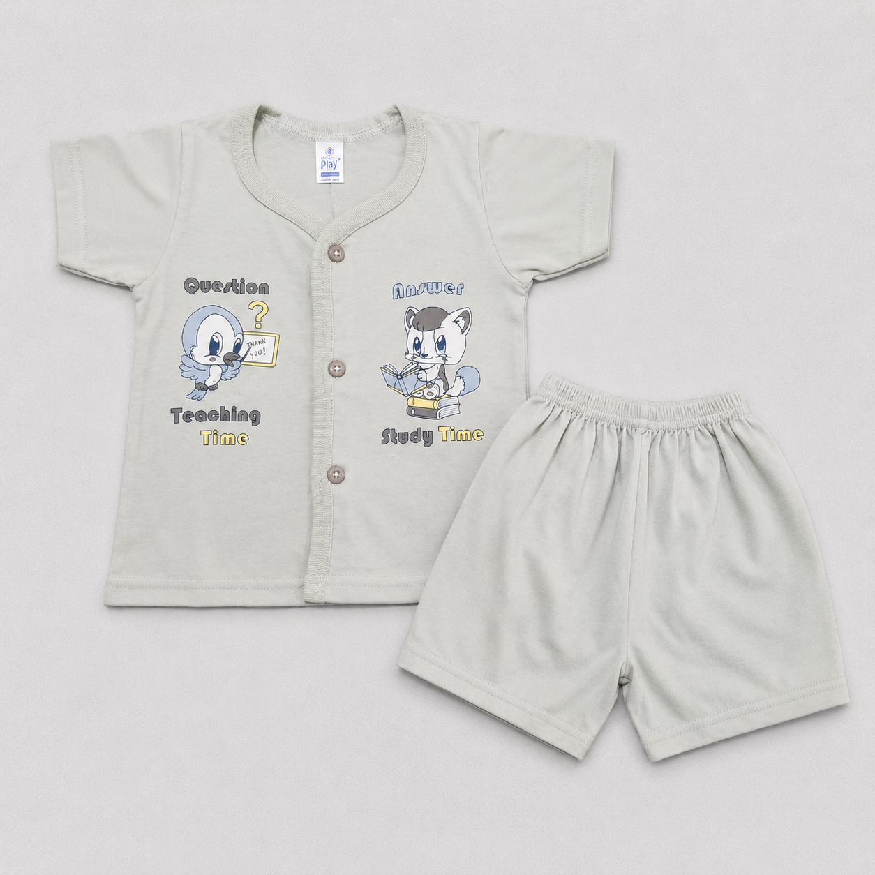 Natkhat Baby Boys Printed T-Shirt & Shorts Set Gray | Cartoon Outfit
