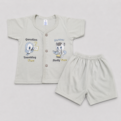 Natkhat Baby Boys Printed T-Shirt & Shorts Set Gray | Cartoon Outfit