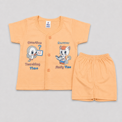 Natkhat Baby Boys Printed T-Shirt & Shorts Set Orange | Cartoon Outfit