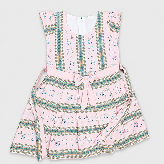 My Bubbly Girls Sky Blue Floral Printed Fit & Flare Cotton Dress with Waist Bow, Flutter Sleeves, Soft Cotton Party Wear Dress for Girls | Cutypi.com