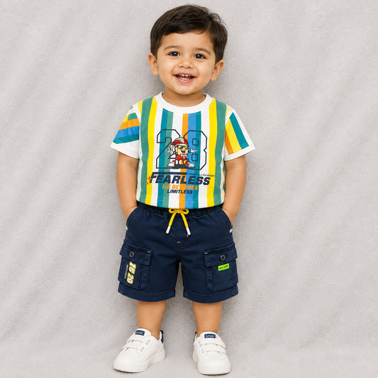 Boys Cotton T-Shirt & Cargo Shorts Set – Trendy, Comfortable & Stylish