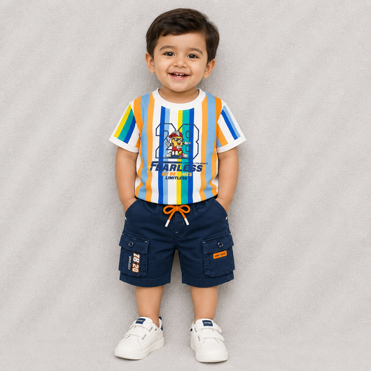 Boys Cotton T-Shirt & Cargo Shorts Set Multicolor – Trendy, Comfortable & Stylish