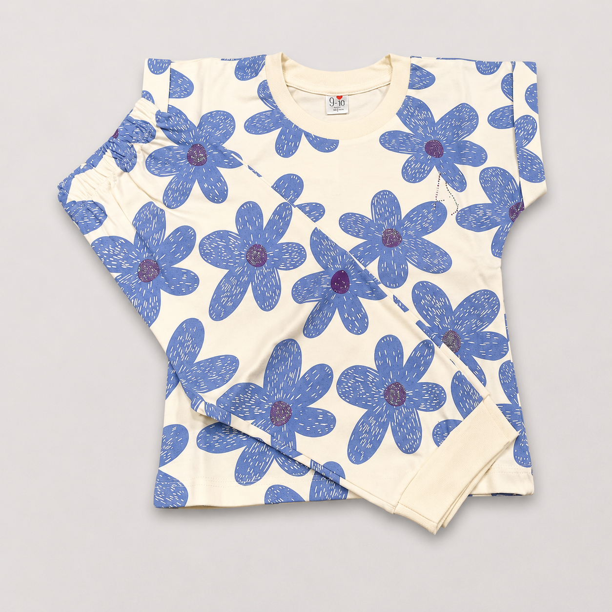 I Love Mom Girls Sky Blue Floral Co-ord Set | Kids Outfit