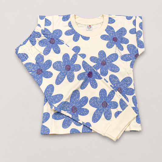 I Love Mom Girls Sky Blue Floral Co-ord Set | Kids Outfit