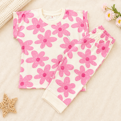 I Love Mom girls pink floral co-ord set with matching top and pants | Cutypi