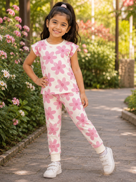 I Love Mom Girls Pink Floral Co-ord Set | Kids Outfit