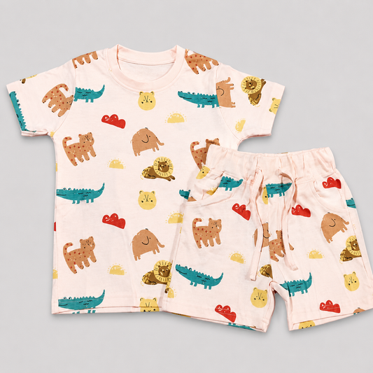 Krunchy Kids Cotton T-Shirt & Shorts Set Animal Print | Cutypi