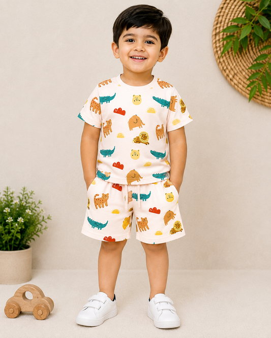 Krunchy Kids Cotton T-Shirt & Shorts Co-ord Set – Soft, Stylish & Comfortable