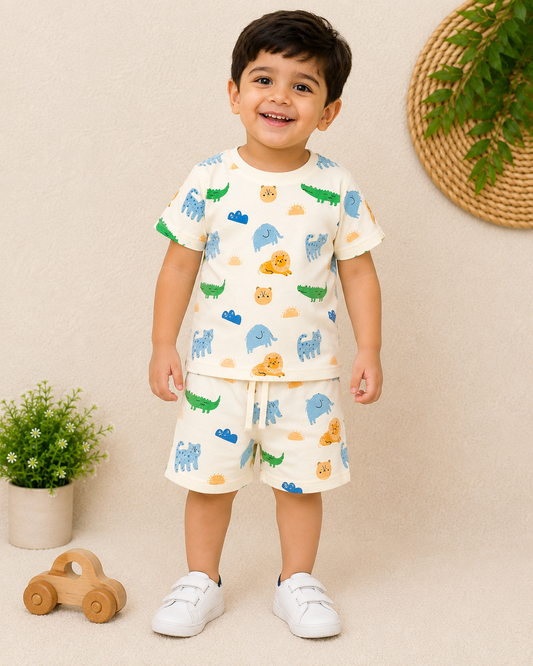 Krunchy Boys Cotton T-Shirt & Shorts Co-ord Set – Soft, Stylish & Comfortable
