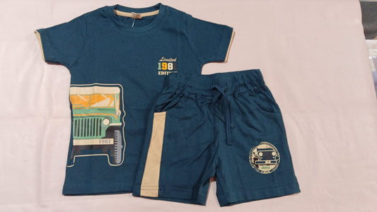 Krunchy Boys T-Shirt & Shorts Set | Navy Blue Printed Casual Outfit